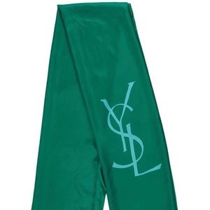 Green Silk “YSL” Yves Saint Laurent Scarf